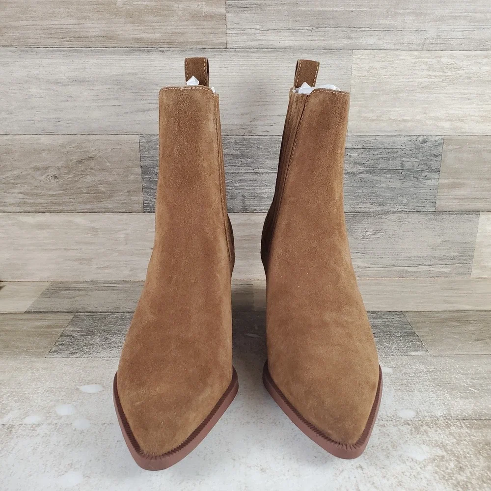 Dolce Vita Steffi Womens Western Boot Sz 8 Chestnut Suede Pointed Toe Block Heel